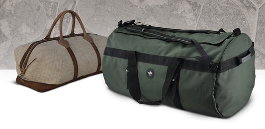 One old duffel bag sitting next to Stash Proof Large Transporter Duffel