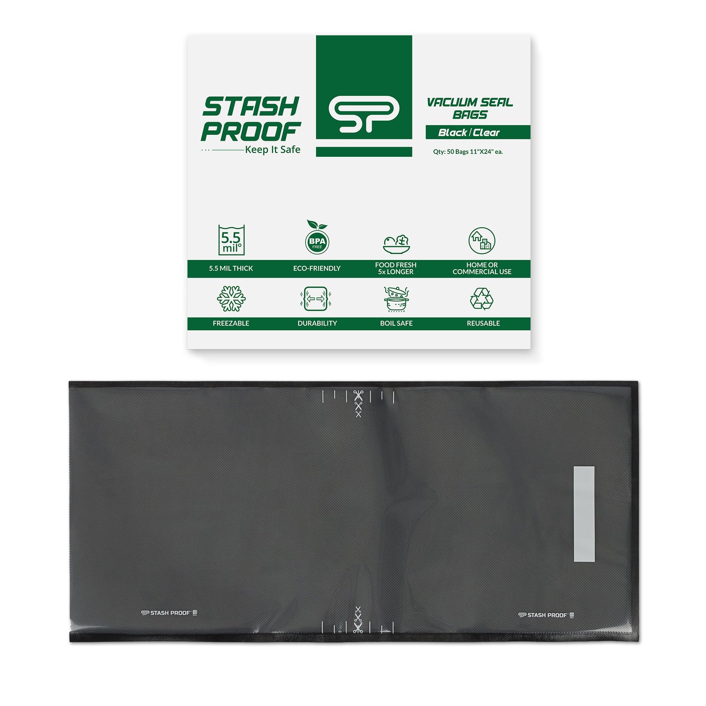 Stash proof Vacuum seal sealer bags 5.5 Mil 11x24 Vac