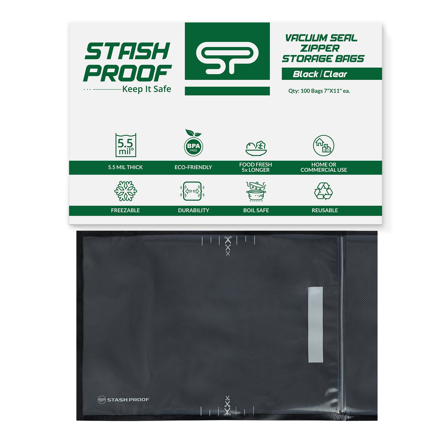 7" x 11" Vacuum Seal Zipper Storage Bags (Black and Clear)