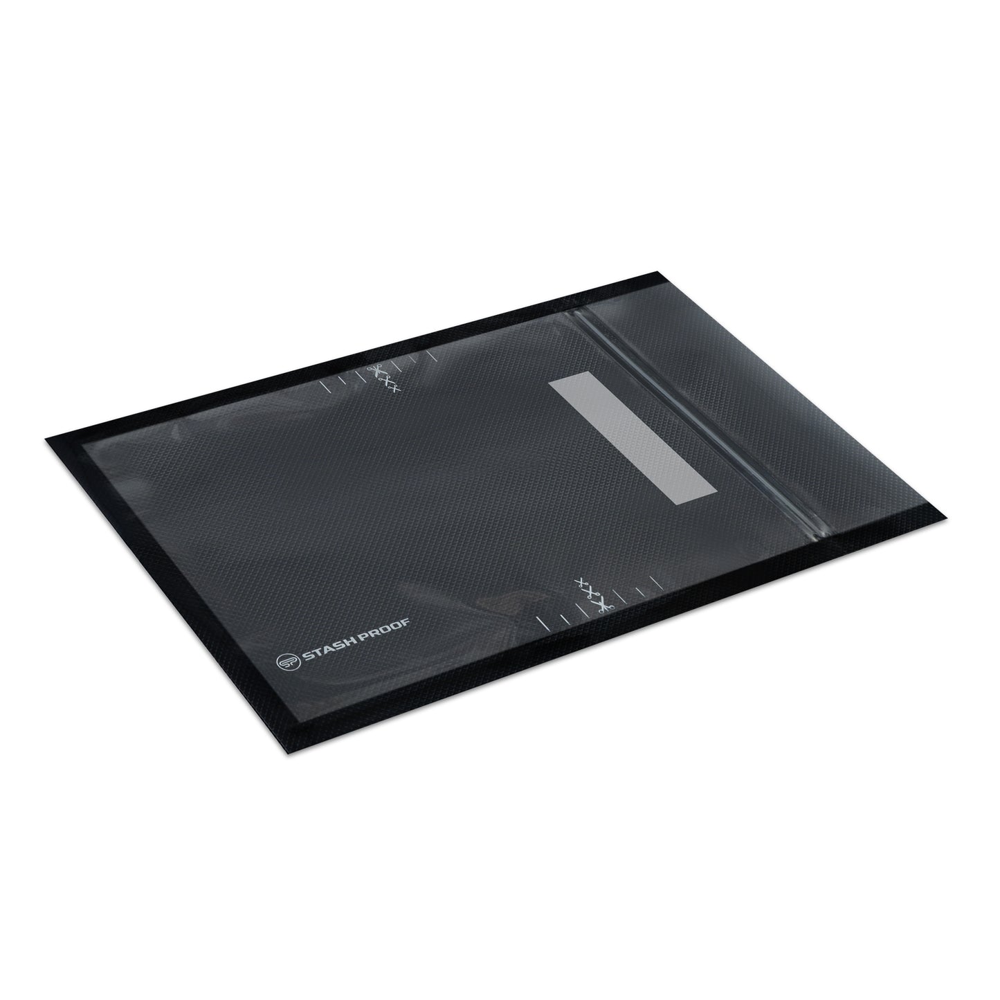 7 inch by 11 inch vacuum seal bag sitting at 45 degrees on white background