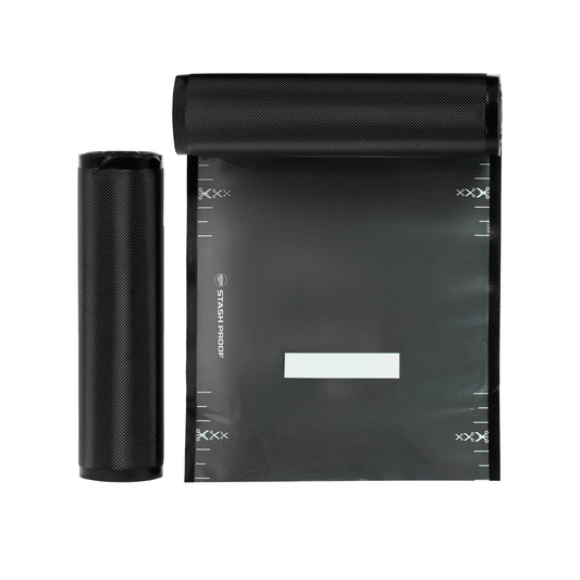 Vacuum Seal Roll Standing on white background showing marked cutting guide