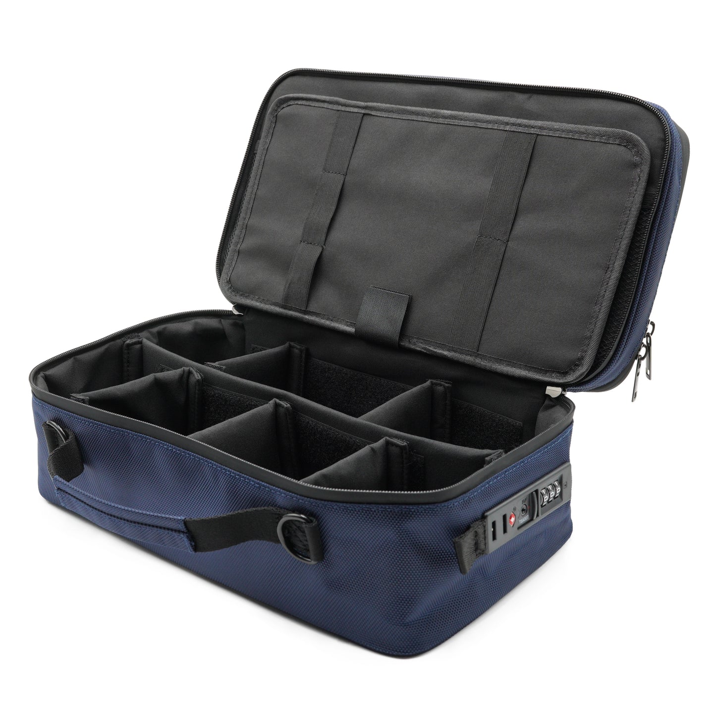 The main compartment feature 6 padded adjustable dividers in a smell proof carbon lined case