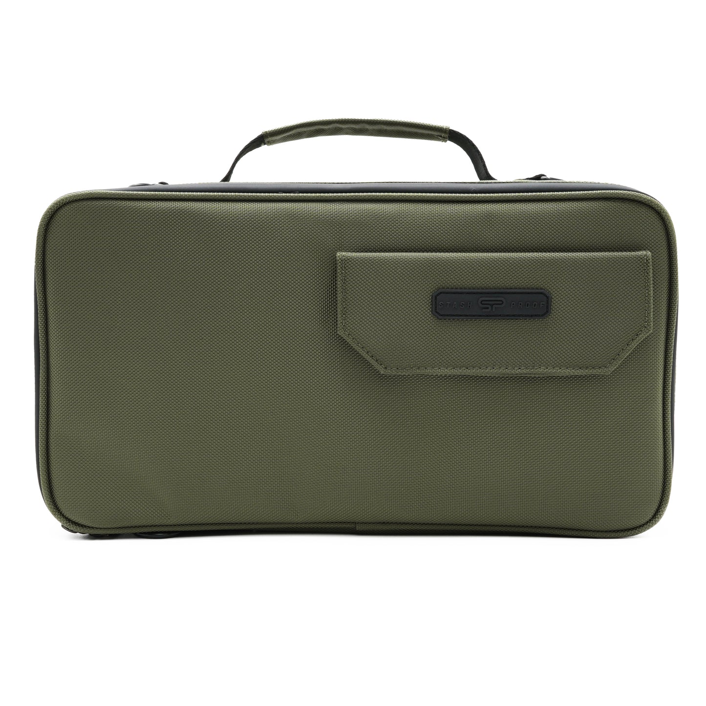 Front view of Stash Box in Green made from water resistant polyester