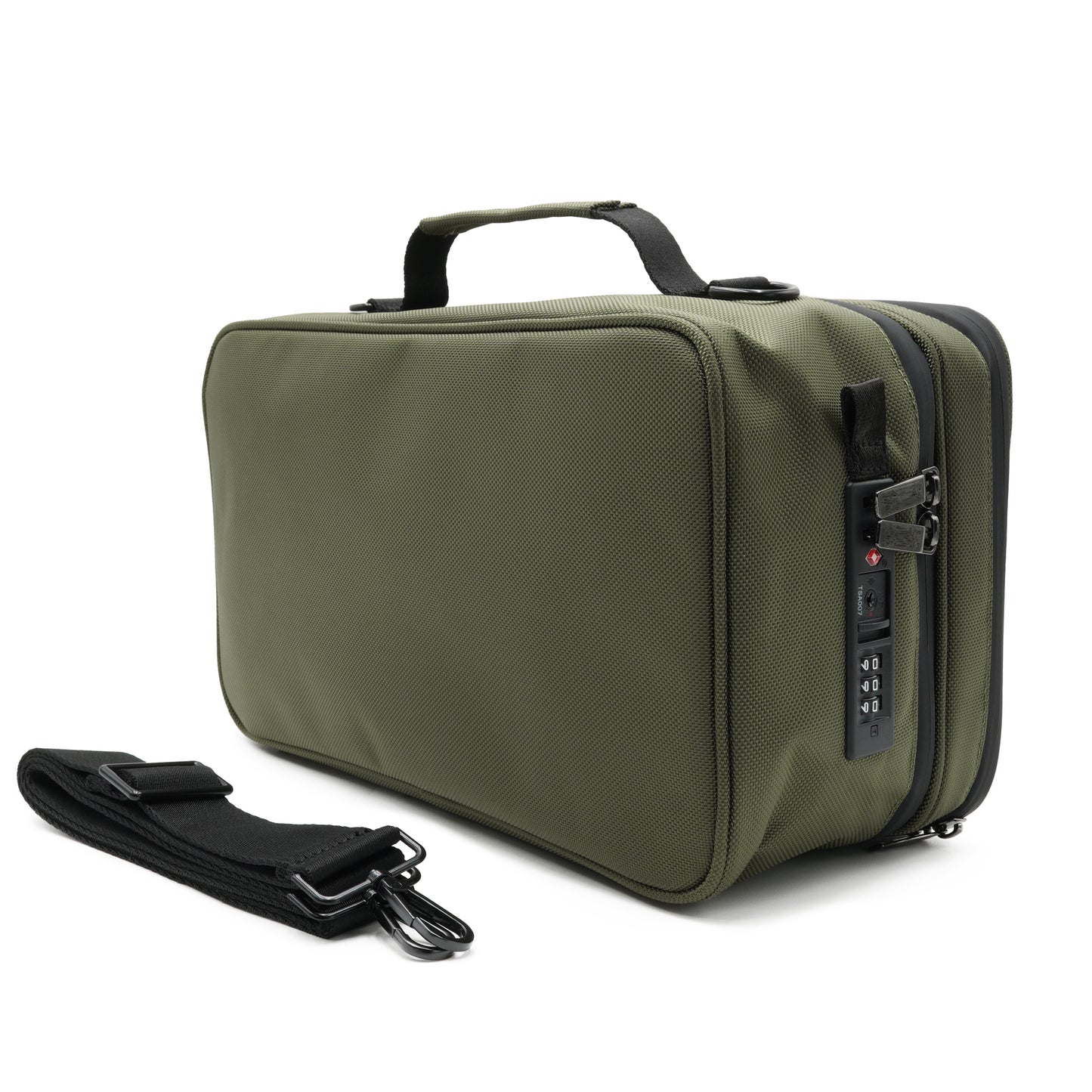 Stash Box with TSA Certified Locks combination, Handle, and shoulder strap with easy attach D Ring