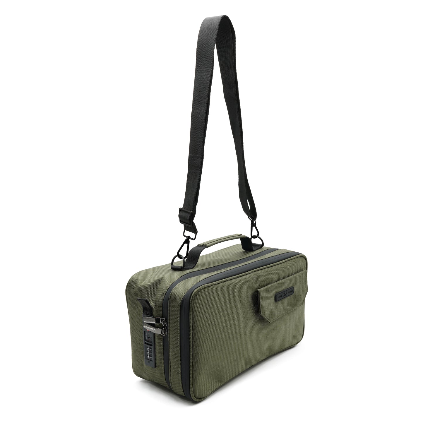Stash Box by Stash Proof with strap lifted in the air to show the length