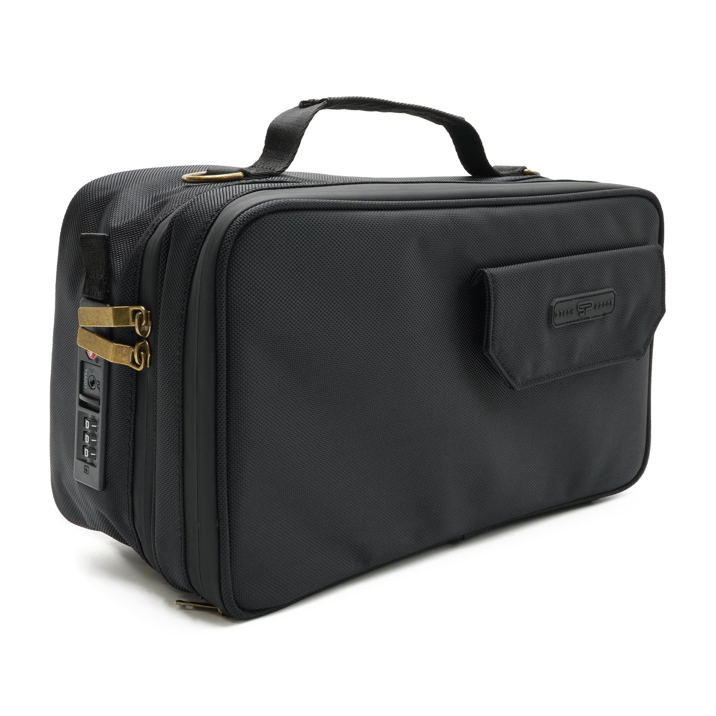 Black and Brass Hardware odor resistant case and Travel Safe TSA lock