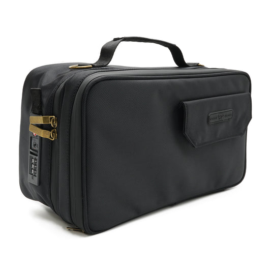 Black and Brass Hardware odor resistant case and Travel Safe TSA lock