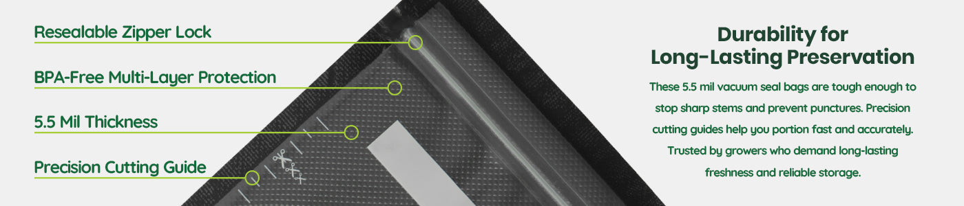 Product packaging with features listed on a beige background
