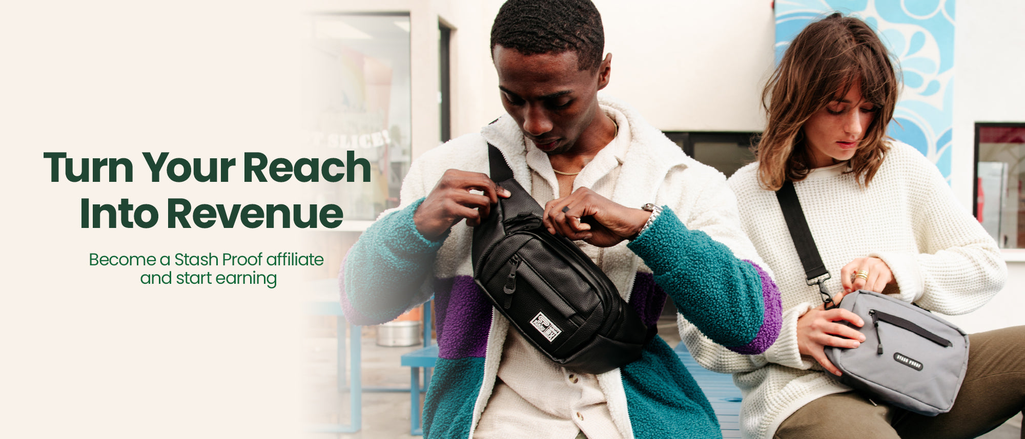Two people with waist bags, with text promoting turning reach into revenue.
