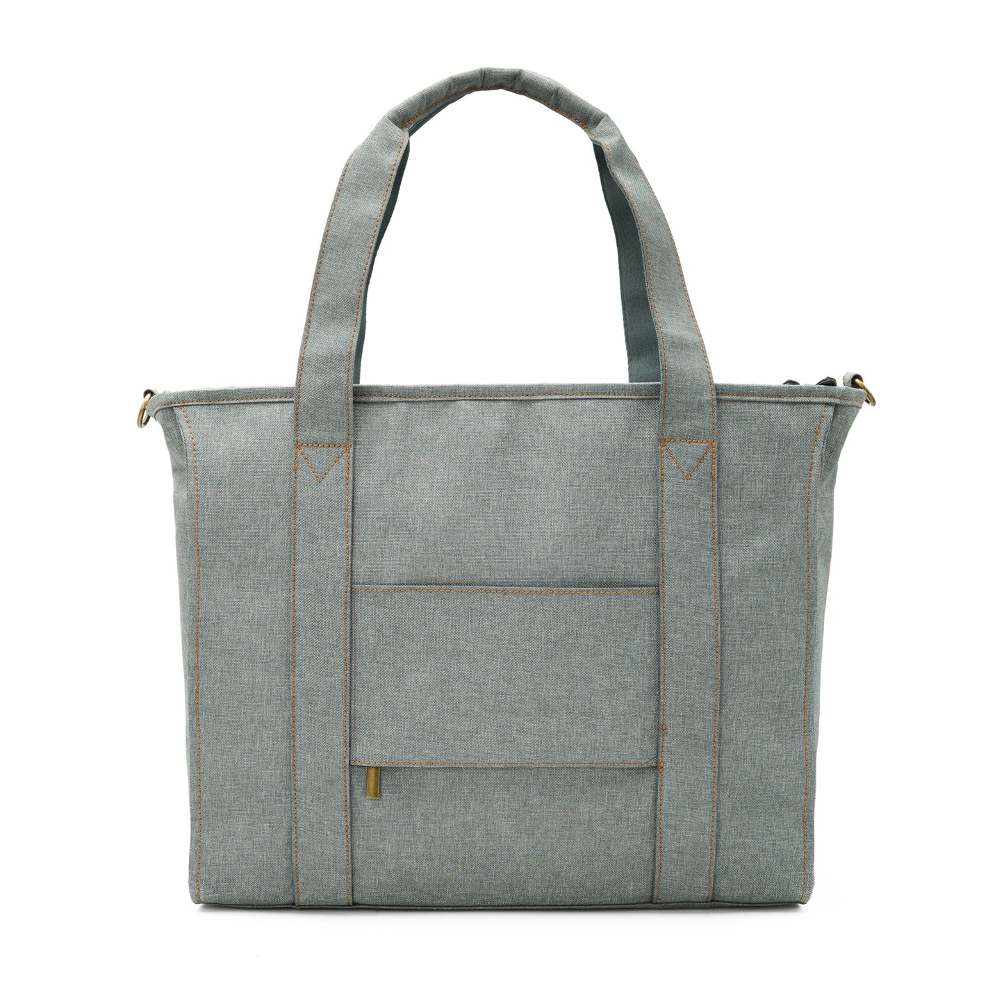 Back view of tote bag with pocket and zipper rolling bag holder