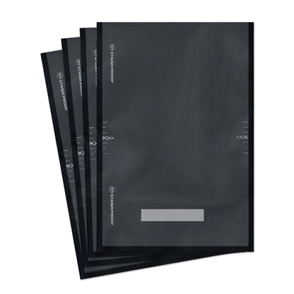 Stash Proof 11 by 16 inch vacuum seal bag showing off cut and measurement marks
