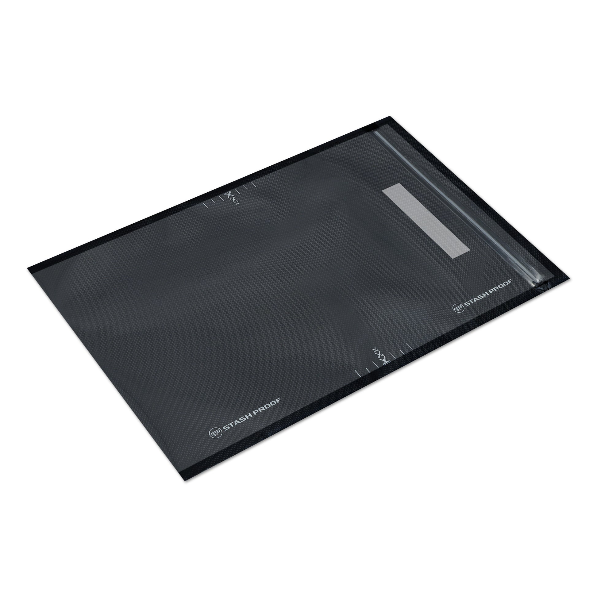 11 by 16 vaccum seal zipper bag laying on white background