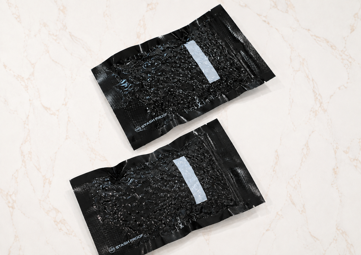 Stash Proof 5.5 mil zipper vacuum seal bags displayed for storage