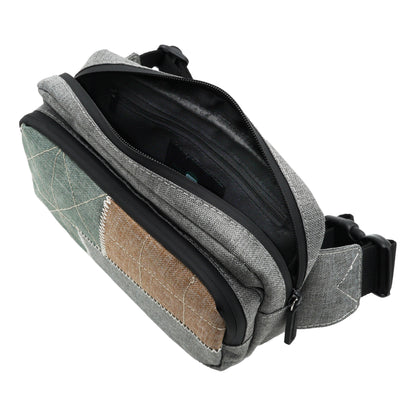patch bag crossbody bag with patch work detailed inner zipper top view belt bag
