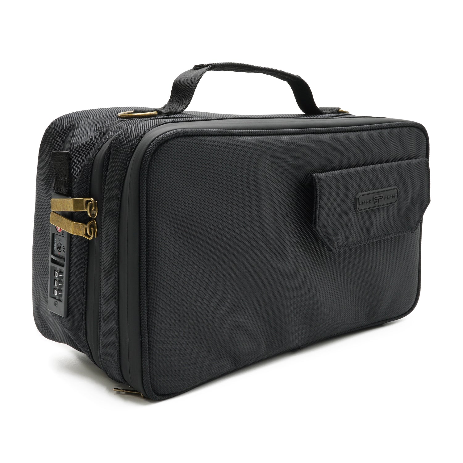 Black and Brass Hardware odor resistant case and Travel Safe TSA lock