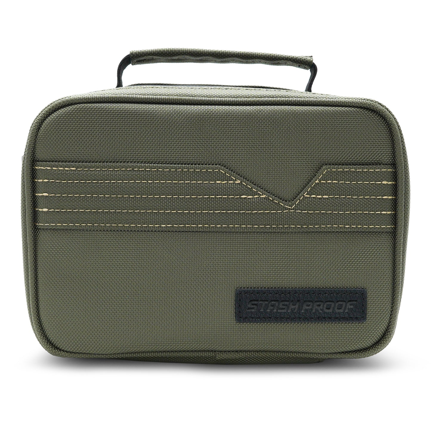 Green Stash Pack  travel case with handle on a white background