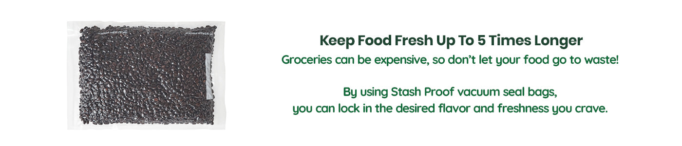 11 by 50 clear Vacuum seal roll with text about extending food freshness and saving money on groceries.