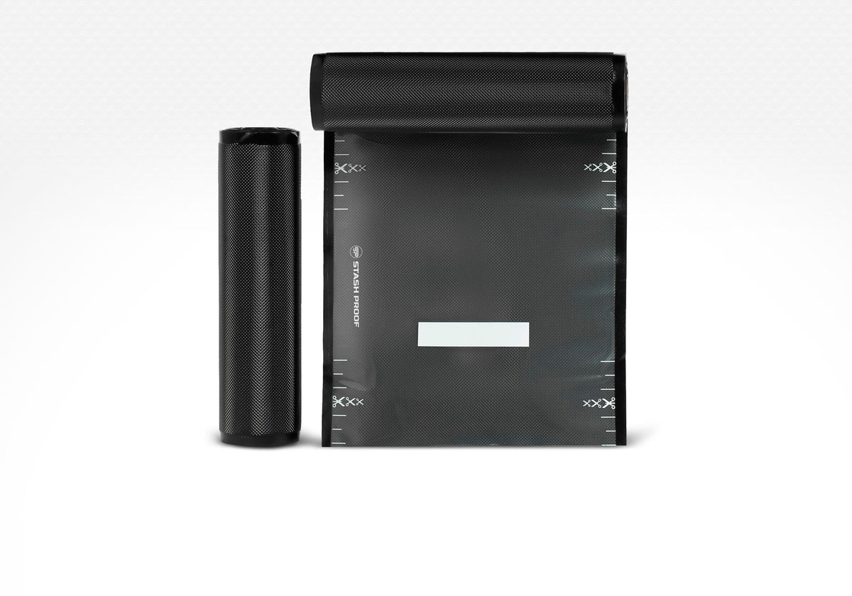 Black and Clear vacuum seal rolls on white background