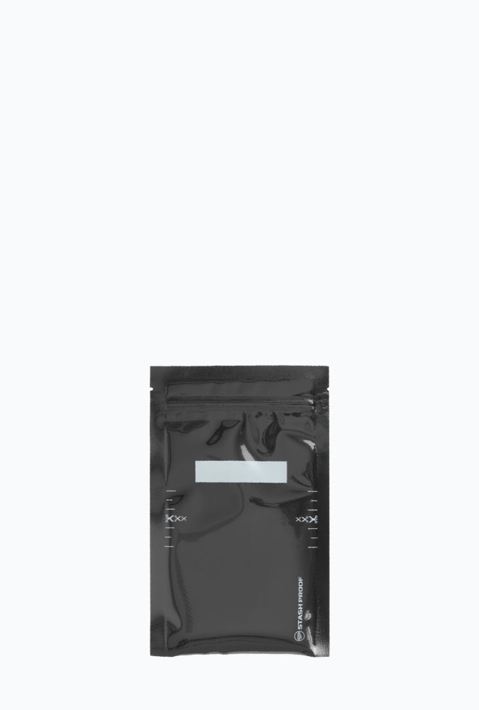 5 by 8 inch vacuum seal bag in black and black standing up with white background