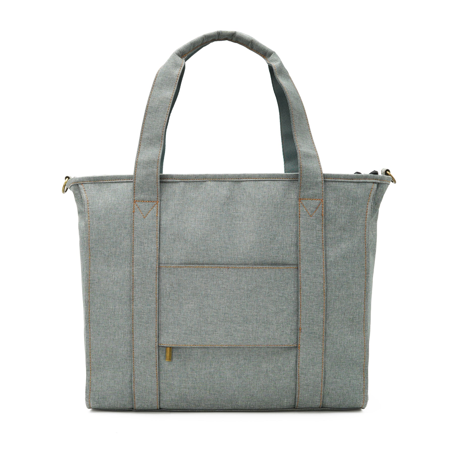 Back view of tote bag with pocket and zipper rolling bag holder