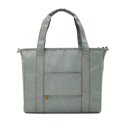Back view of tote bag with pocket and zipper rolling bag holder