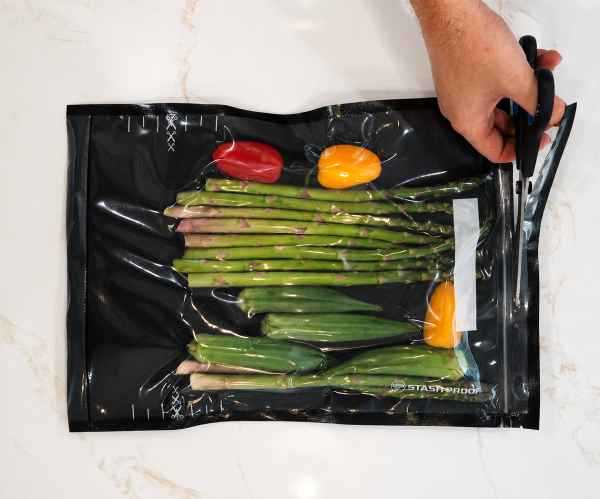Stash Proof 5.5 mil zipper vacuum seal bags displayed for storage