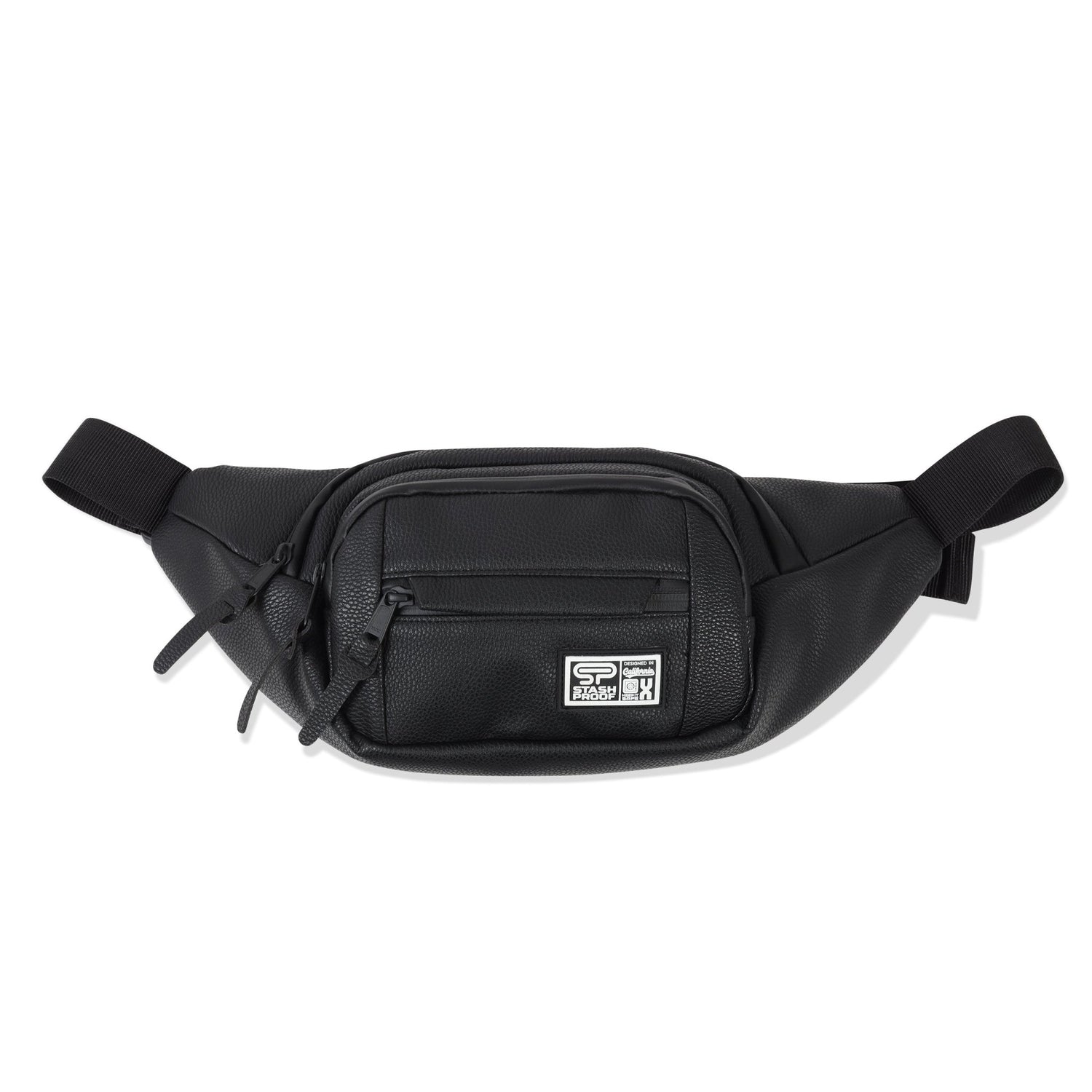 front view fanny pack crossbody bag on white background with stash proof logo